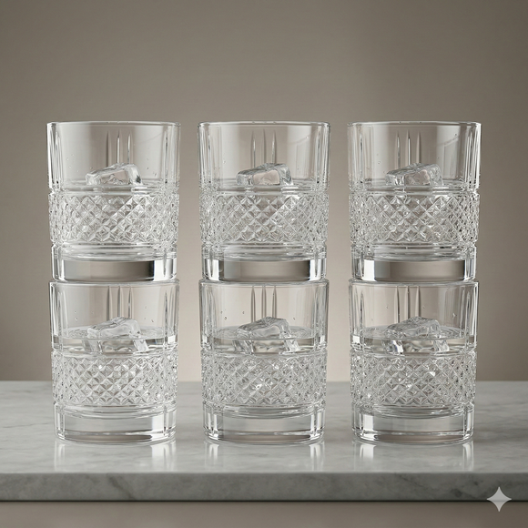 Comfy Homes Signature 340ml Whiskey & Water Glasses – Luxury Heavy-Base Crystal Clear Barware Set (Set of 6) (Heritage Reserve)