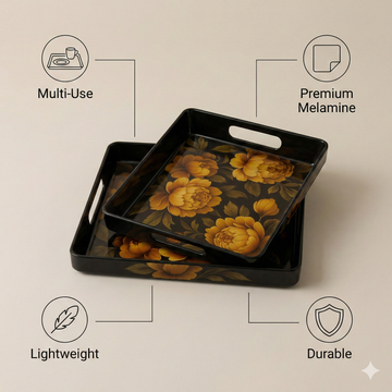 Comfy Homes™ Premium Multi-Purpose Melamine Tray Set (Set of 2)(Medium & Large) (Coffee Tray)