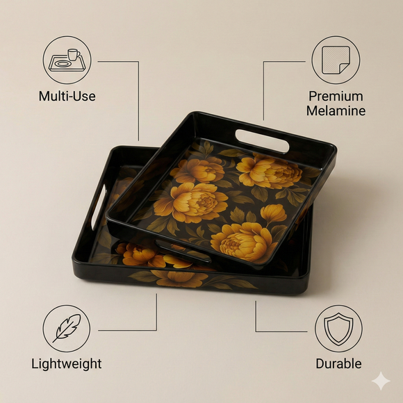 Comfy Homes™ Premium Multi-Purpose Melamine Tray Set (Set of 3)(Small, Medium & Large) (White Pyramids)