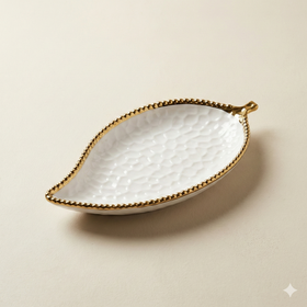 Comfy Homes 12-Inch Ceramic Serving Platter with Golden Rim – Elegant Luxury Tableware for Hosting & Décor - 0