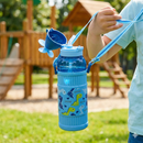 Kids Smart Sipper Bottle with Button-Open Lid, Neck Strap & Helicopter Cap Design (Blue Dinosaur)-6