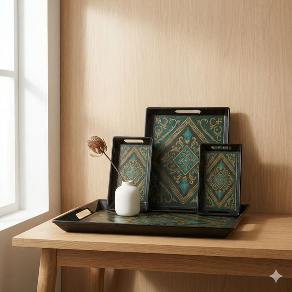 Comfy Homes™ Premium Multi-Purpose Melamine Tray Set (Set of 3)(Small, Medium & Large) (Royal Monarch)