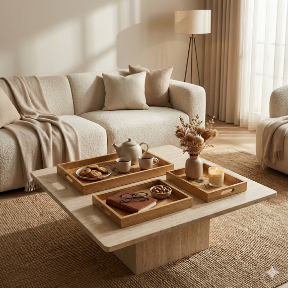 Comfy Homes Signature Mango Wood Serving Tray Set (Set of 1) – Elegant Hosting & Everyday Serving