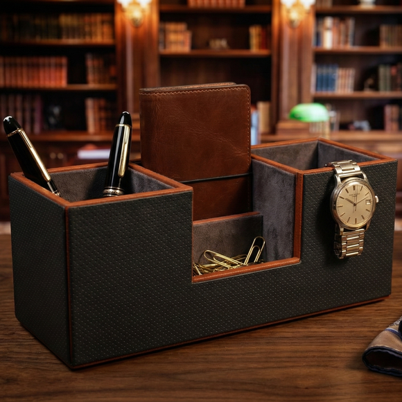 The Sovereign Multi-Tasker: Handcrafted Vegan Leather Divided Organizer Cup (Ocean Orange)