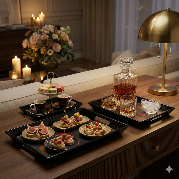 Comfy Homes™ Premium Multi-Purpose Melamine Tray Set (Set of 3)(Small, Medium & Large) (Wordly Illusion)