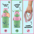 Kids Smart Sipper Bottle with Button-Open Lid, Neck Strap & Helicopter Cap Design (Green Dolphin)-7