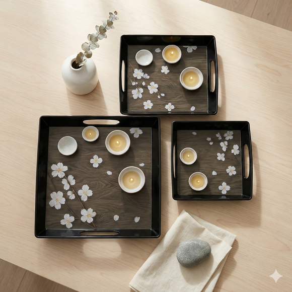 Comfy Homes™ Premium Multi-Purpose Melamine Tray Set (Set of 2)(Medium & Large) (Coffee Tray)