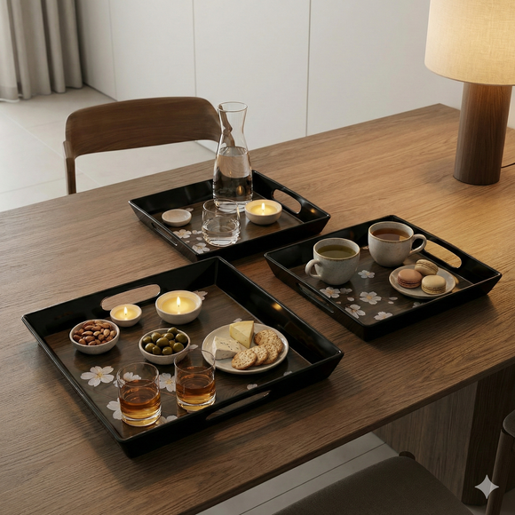 Comfy Homes™ Premium Multi-Purpose Melamine Tray Set (Set of 2)(Medium & Large) (Coffee Tray)