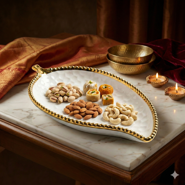 Comfy Homes 12-Inch Ceramic Serving Platter with Golden Rim – Elegant Luxury Tableware for Hosting & Décor