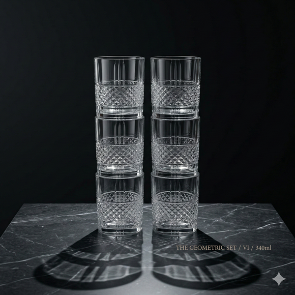 Comfy Homes Signature 340ml Whiskey & Water Glasses – Luxury Heavy-Base Crystal Clear Barware Set (Set of 6) (Heritage Reserve)