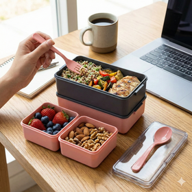 Comfy Homes Stackable Plastic Tiffin Box Set – 5-Piece Food-Grade Lunch Box for School, Office & Travel (Pink) - 0