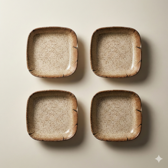 Snack & Chaat Serve Plate Set | Premium Melamine Plates For Indian Serving (Rusty Brown)