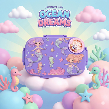 Insulated Steel Lunch Box 500ml with Sweet Box & Spoon | Leak-Proof Kids Tiffin | Hot & Fresh Meals On-the-Go (Purple Mermaid) - 0