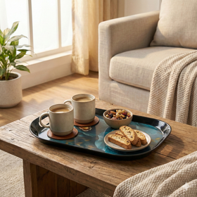 Comfy Homes™ Premium Multi-Purpose Melamine Tray Set (Set of 1) (Large) (Blue Orchid) - 0