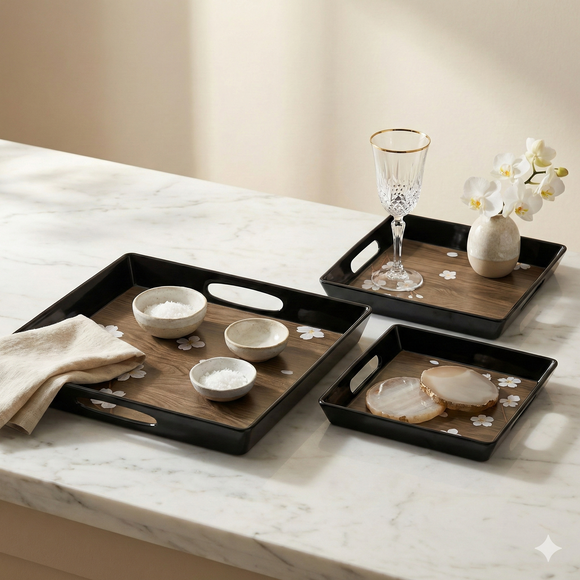 Comfy Homes™ Premium Multi-Purpose Melamine Tray Set (Set of 2)(Medium & Large) (Coffee Tray)