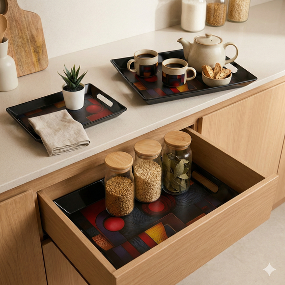 Comfy Homes™ Premium Multi-Purpose Melamine Tray Set (Set of 3)(Small, Medium & Large) (Wordly Illusion)