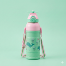 Kids Smart Sipper Bottle with Button-Open Lid, Neck Strap & Helicopter Cap Design (Green Dolphin)-1