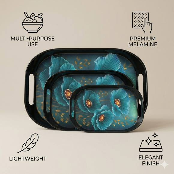 Comfy Homes™ Premium Multi-Purpose Melamine Tray Set (Set of 2)(Medium & Large) (Blue Orchid)