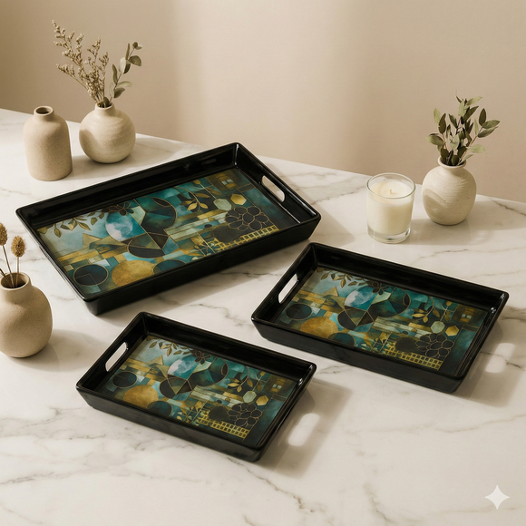 Comfy Homes™ Premium Multi-Purpose Melamine Tray Set (Set of 3)(Small, Medium & Large) (Mystery Breeze)