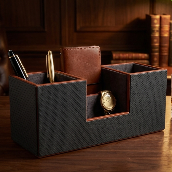 The Sovereign Multi-Tasker: Handcrafted Vegan Leather Divided Organizer Cup (Ocean Orange)