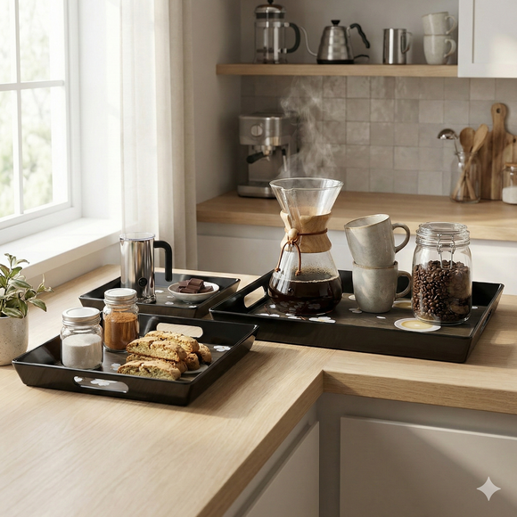 Comfy Homes™ Premium Multi-Purpose Melamine Tray Set (Set of 2)(Medium & Large) (Coffee Tray)