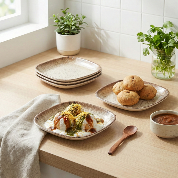 Snack & Chaat Serve Plate Set | Premium Melamine Plates For Indian Serving (Rusty Brown)