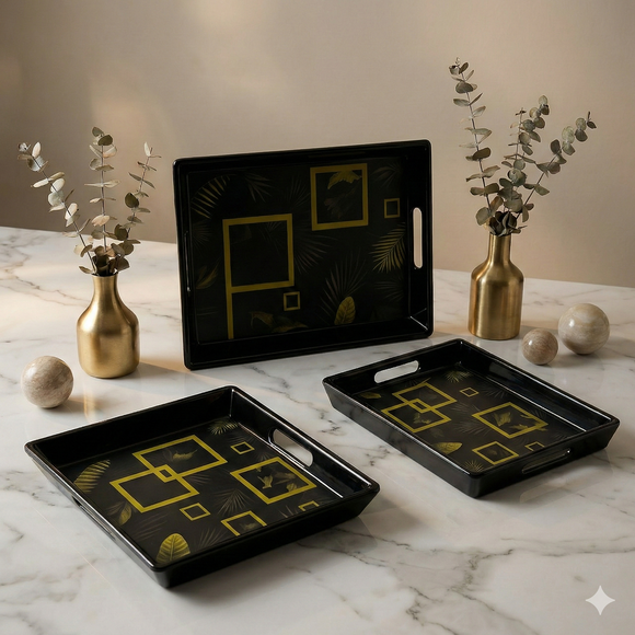 Comfy Homes™ Premium Multi-Purpose Melamine Tray Set (Set of 3)(Small, Medium & Large) (Sunline Elegance)