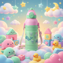 Kids Smart Sipper Bottle with Button-Open Lid, Neck Strap & Helicopter Cap Design (Green Dolphin)-5