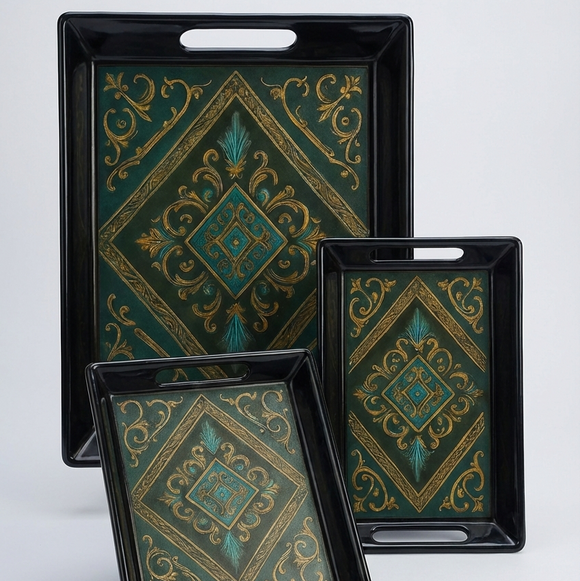 Comfy Homes™ Premium Multi-Purpose Melamine Tray Set (Set of 3)(Small, Medium & Large) (Royal Monarch)