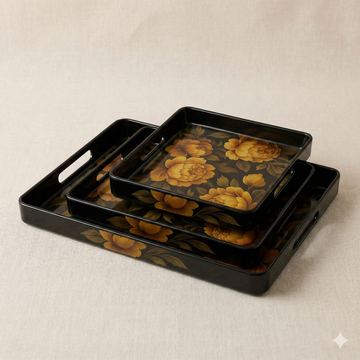 Comfy Homes™ Premium Multi-Purpose Melamine Tray Set (Set of 2)Medium & Large) (Yellow Lotus)