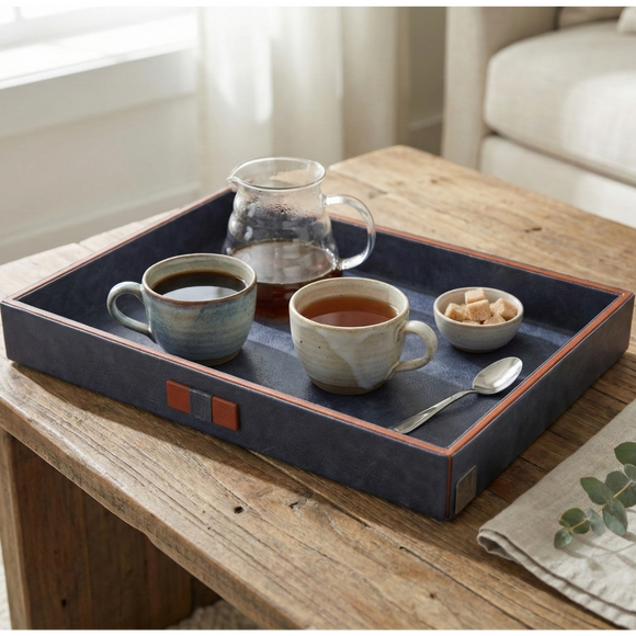 The Infinite Use Tray: Premium Handcrafted Vegan Leather Organizer (Ocean Orange)