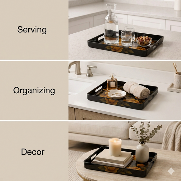 Comfy Homes™ Premium Multi-Purpose Melamine Tray Set (Set of 2)(Medium & Large) (Autumn Breeze)
