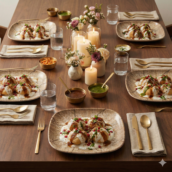 Snack & Chaat Serve Plate Set | Premium Melamine Plates for Indian Serving (Rose Dune)