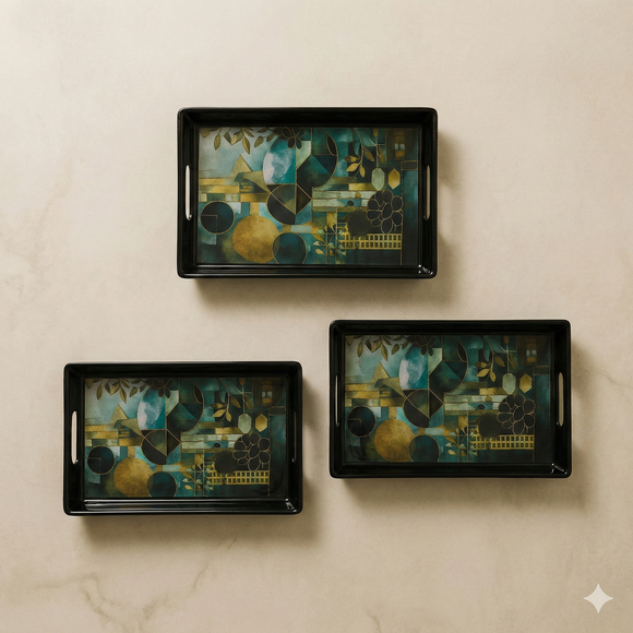 Comfy Homes™ Premium Multi-Purpose Melamine Tray Set (Set of 3)(Small, Medium & Large) (Mystery Breeze)