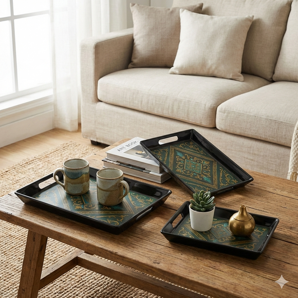 Comfy Homes™ Premium Multi-Purpose Melamine Tray Set (Set of 3)(Small, Medium & Large) (Royal Monarch)