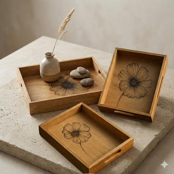 Comfy Homes Signature Mango Wood Serving Tray Set (Set of 3) – Elegant Hosting & Everyday Serving