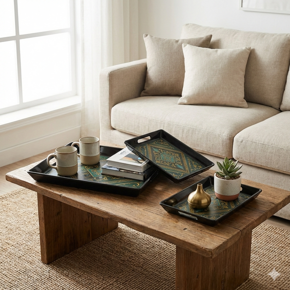 Comfy Homes™ Premium Multi-Purpose Melamine Tray Set (Set of 3)(Small, Medium & Large) (Royal Monarch)