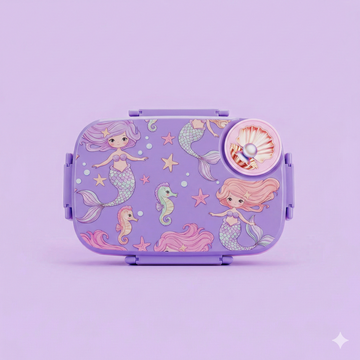 Insulated Steel Lunch Box 500ml with Sweet Box & Spoon | Leak-Proof Kids Tiffin | Hot & Fresh Meals On-the-Go (Purple Mermaid)