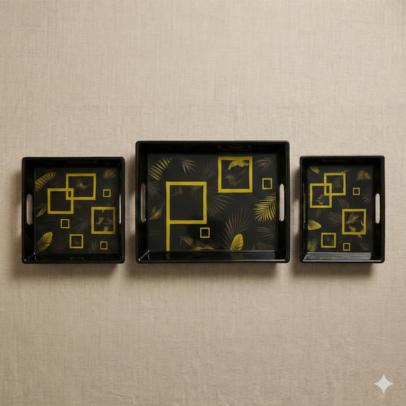 Comfy Homes™ Premium Multi-Purpose Melamine Tray Set (Set of 3)(Small, Medium & Large) (Sunline Elegance)