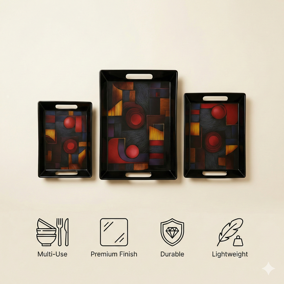 Comfy Homes™ Premium Multi-Purpose Melamine Tray Set (Set of 3)(Small, Medium & Large) (Wordly Illusion)