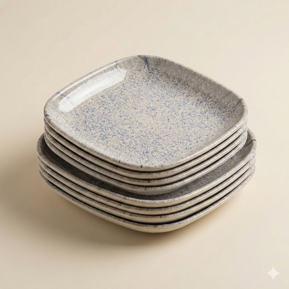 Snack & Chaat Serve Plate Set | Premium Melamine Plates For Indian Serving (Reef Blue)