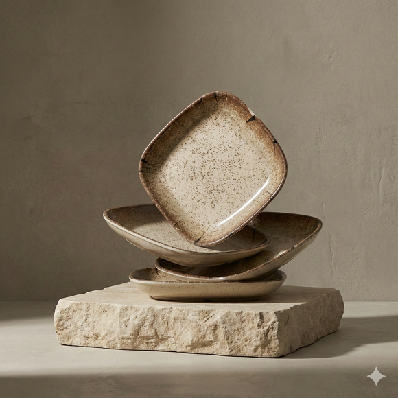 Snack & Chaat Serve Plate Set | Premium Melamine Plates For Indian Serving (Rusty Brown)