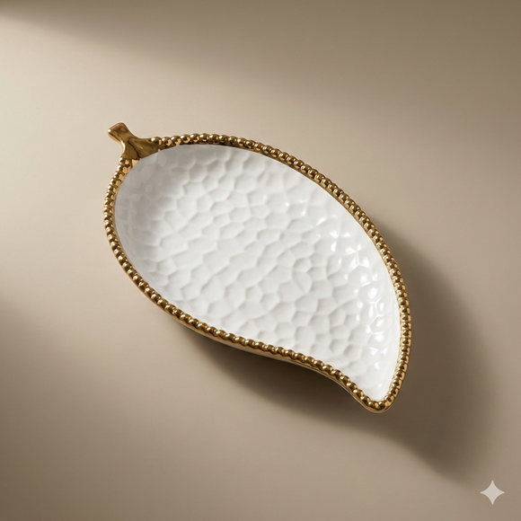Comfy Homes 12-Inch Ceramic Serving Platter with Golden Rim – Elegant Luxury Tableware for Hosting & Décor