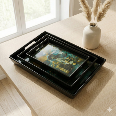 Comfy Homes™ Premium Multi-Purpose Melamine Tray Set (Set of 2) (Medium & Large) (Mystery Breeze)