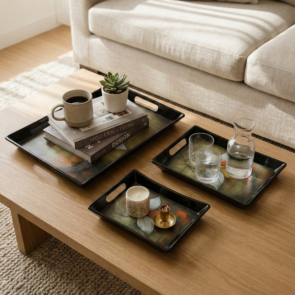 Comfy Homes™ Premium Multi-Purpose Melamine Tray Set (Set of 2) Medium & Large) (Royal Bloom)