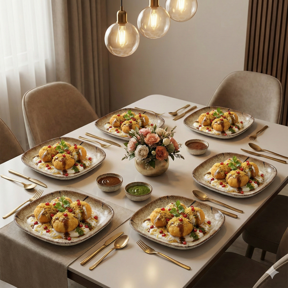 Snack & Chaat Serve Plate Set | Premium Melamine Plates For Indian Serving (Rusty Brown)