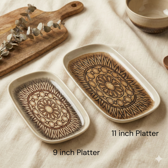 Comfy Homes Serving Platter | Durable, Food-Safe and Eco-Friendly | Platter for Snacks, Fruits, Appetizers & Kitchen Decor - 11" (Olive MIst)