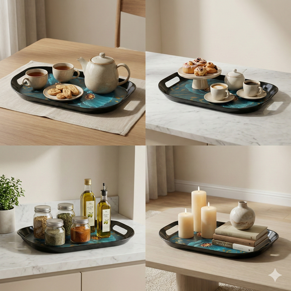 Comfy Homes™ Premium Multi-Purpose Melamine Tray Set (Set of 2)(Medium & Large) (Blue Orchid)