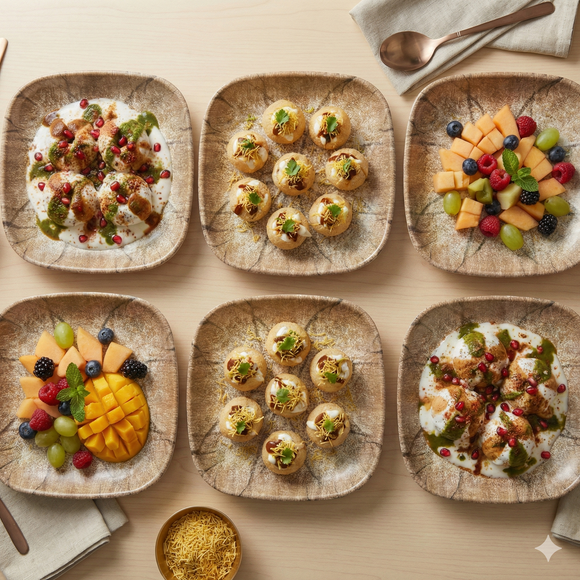 Snack & Chaat Serve Plate Set | Premium Melamine Plates for Indian Serving (Petal Sand)