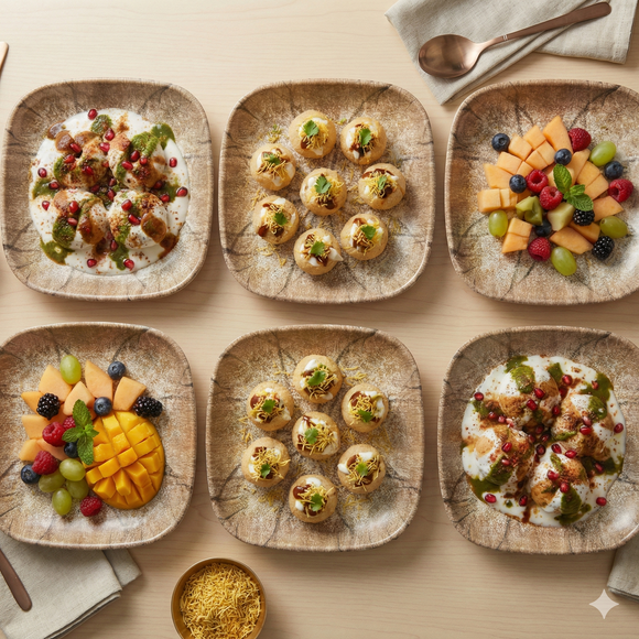 Snack & Chaat Serve Plate Set | Premium Melamine Plates for Indian Serving (Rose Dune)